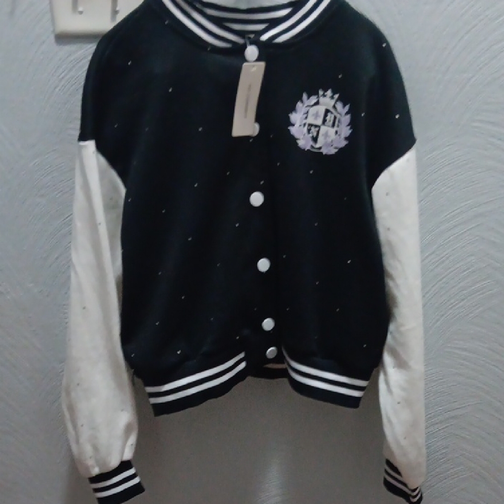 Black and White Crest Varsity Jacket